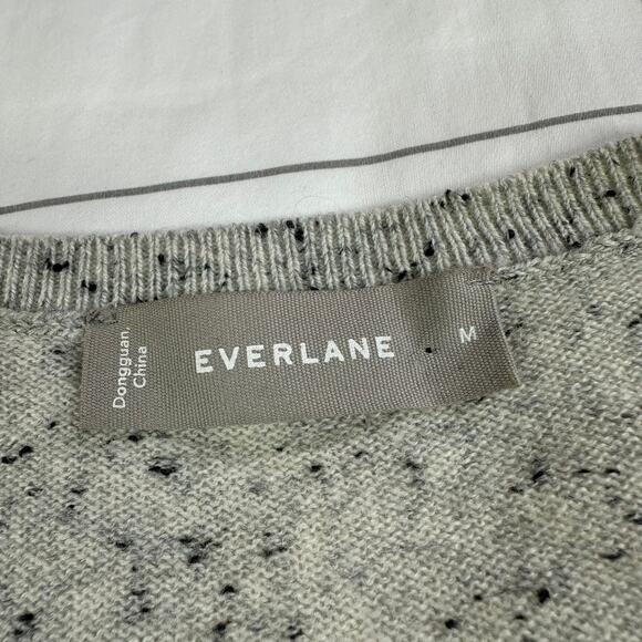 Everlane Sweater Womens Medium Gray Cream Speckled 100% Cashmere Crew Neck Knit - Picture 4 of 7